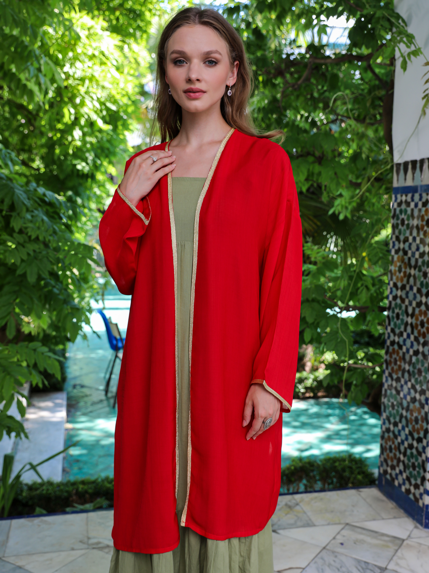 Caftan nawal kimono rouge femme 