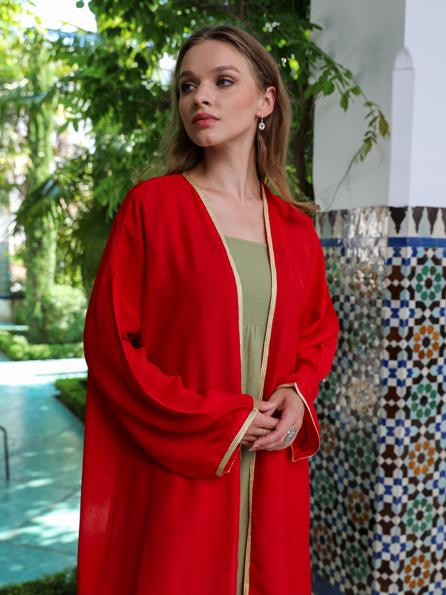 Caftan nawal kimono rouge femme 