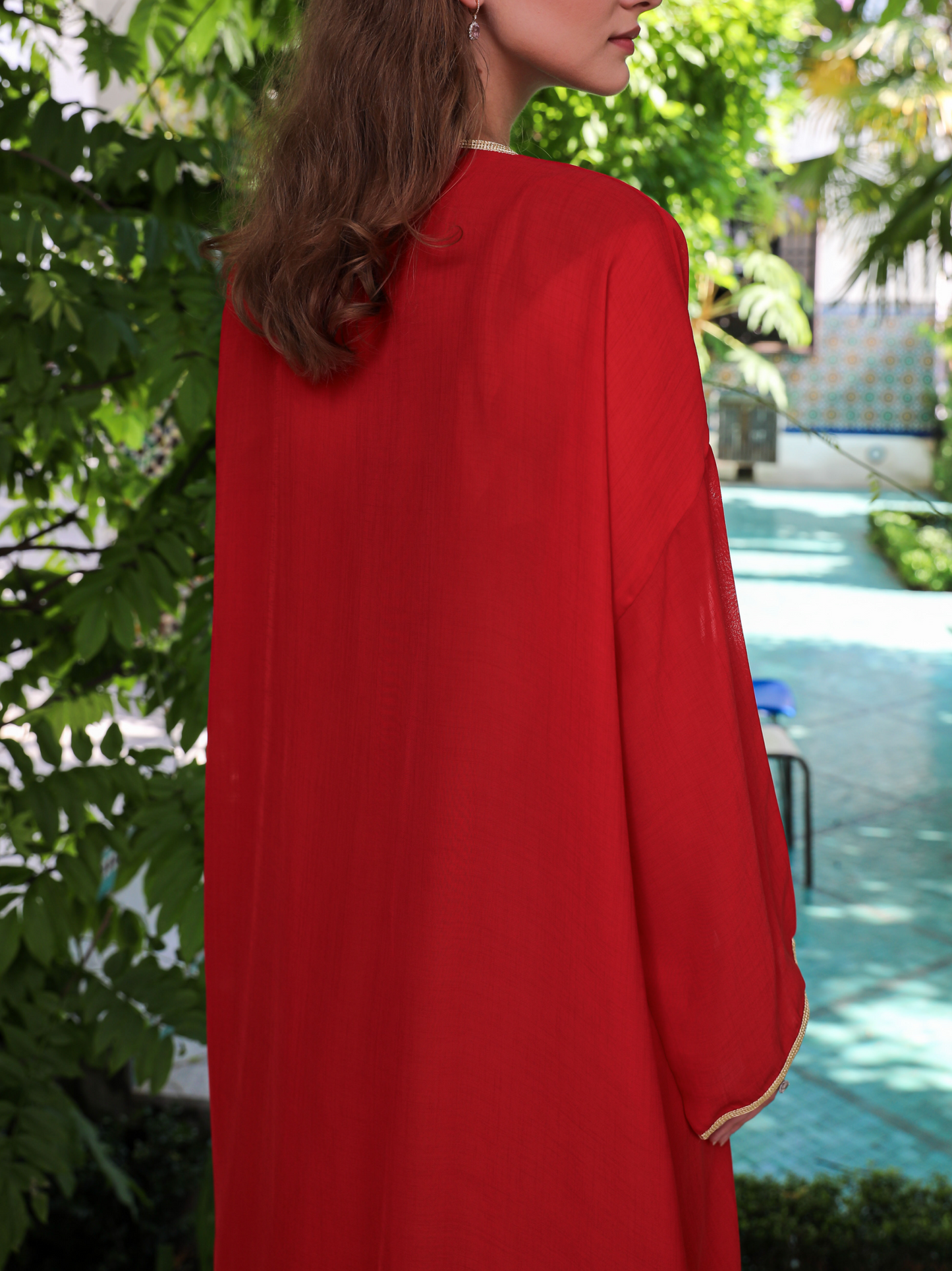 Caftan nawal kimono rouge femme 