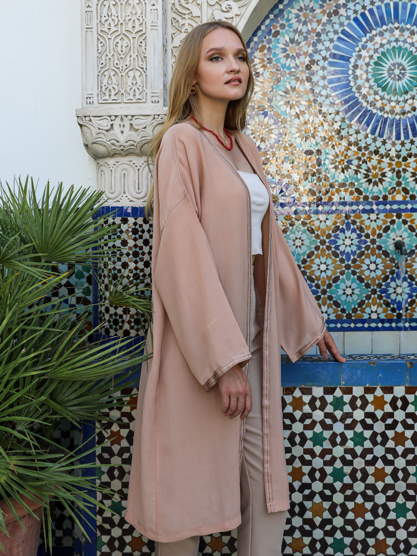 Caftan Nawal kimono beige pour femme