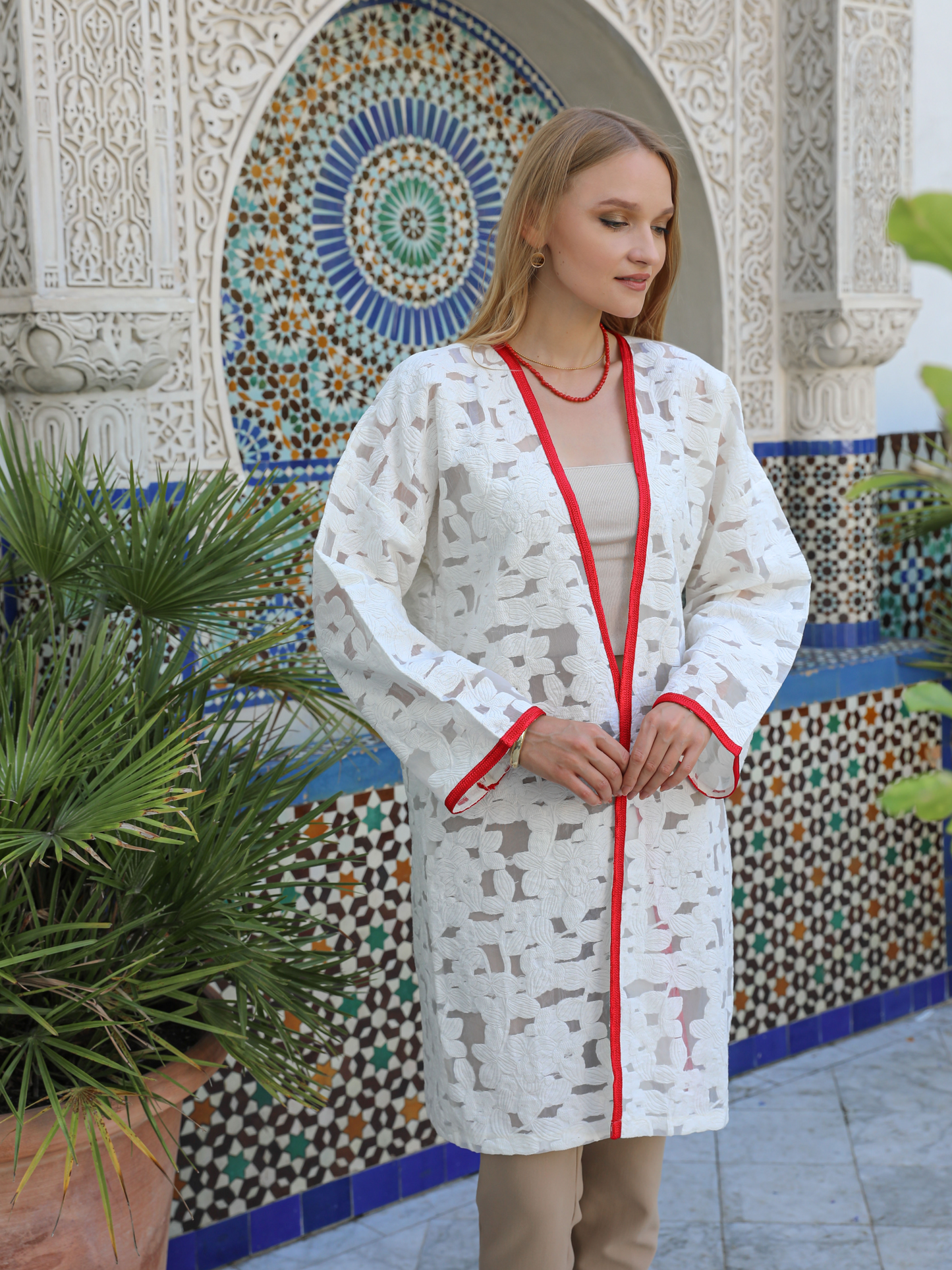 Caftan Nawal Kimono blanc pour femme