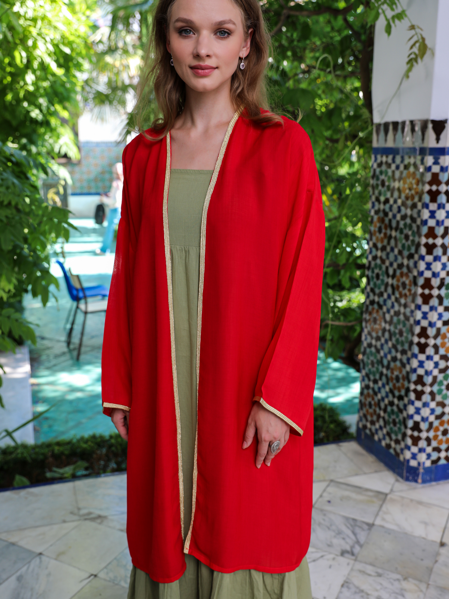 Caftan nawal kimono rouge femme 