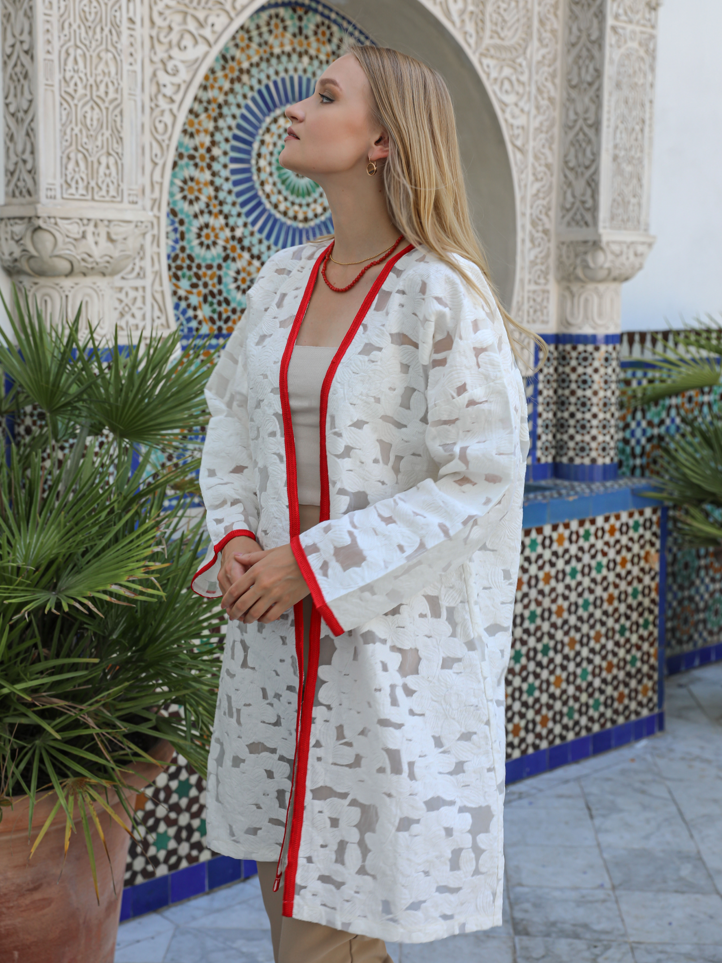 Caftan Nawal Kimono blanc pour femme