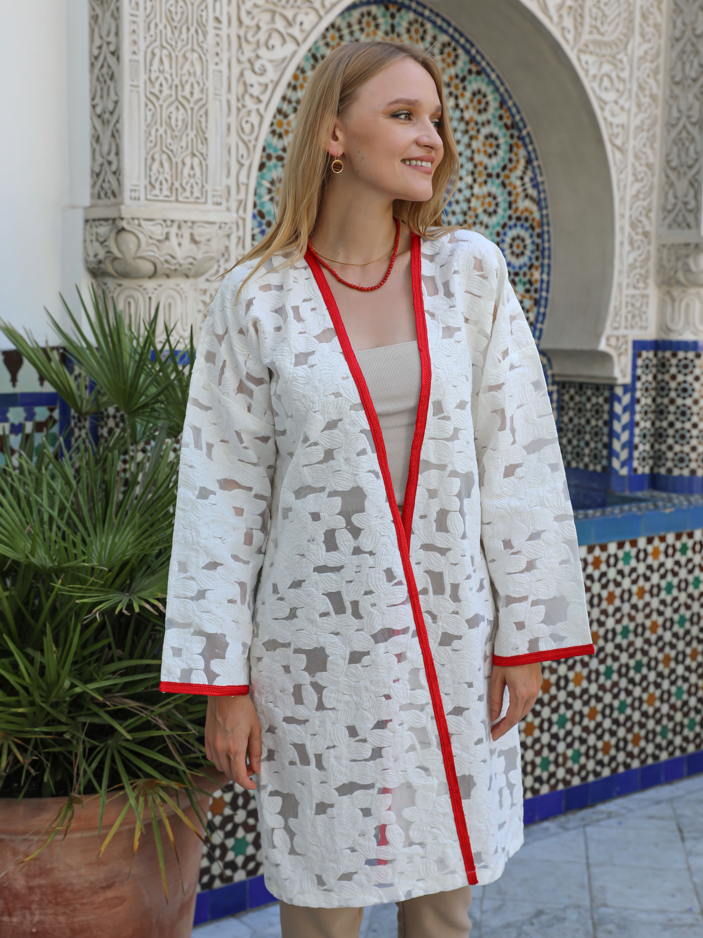 Caftan Nawal Kimono blanc pour femme